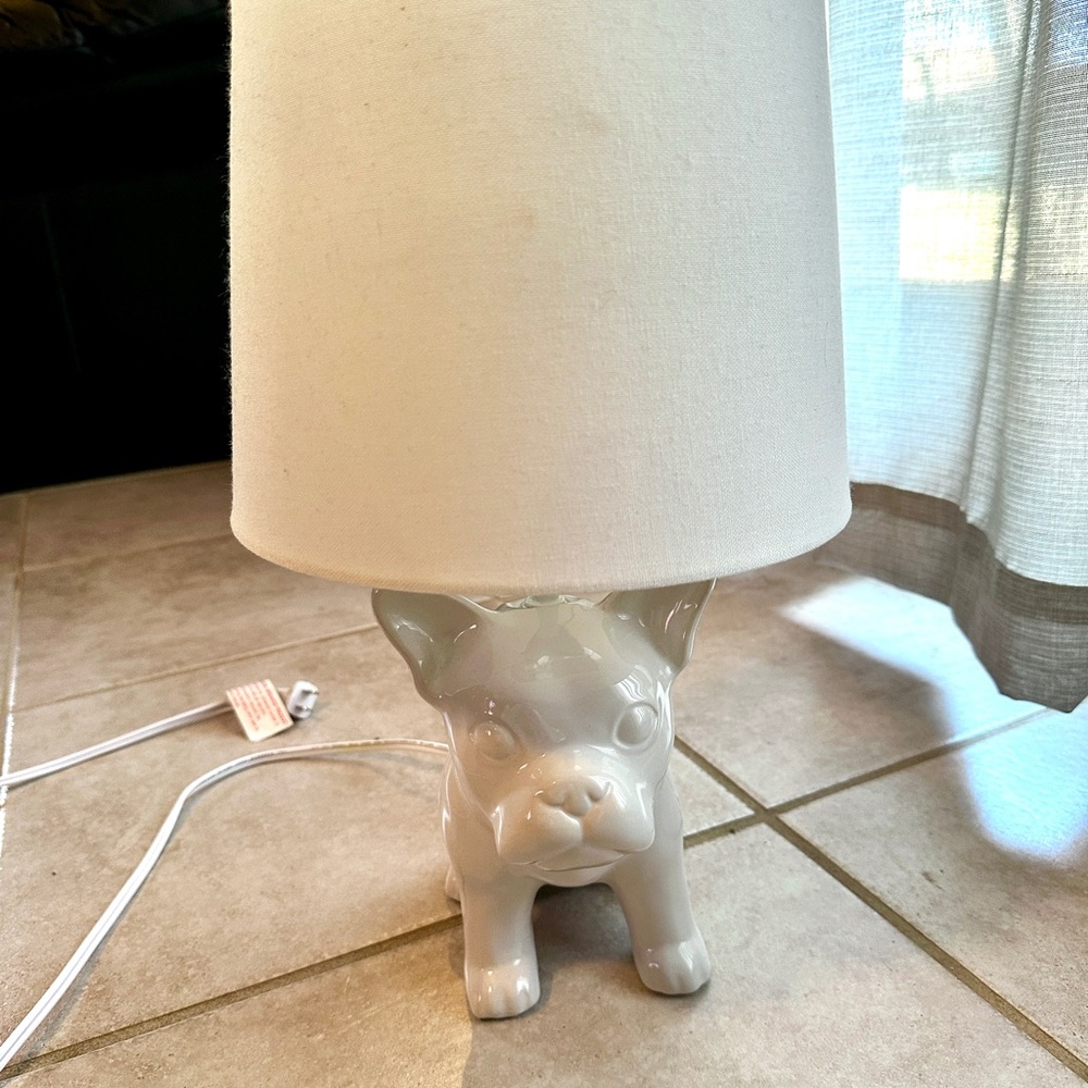 Ceramic Dog Table Lamp with White Shade